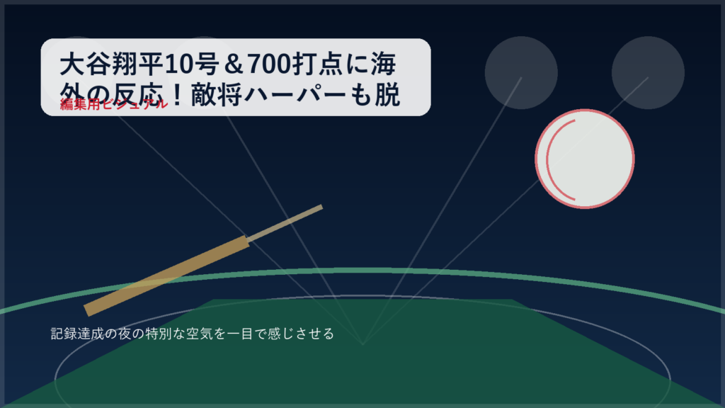 大谷翔平の節目の本塁打に沸く球場をイメージした編集用ビジュアル