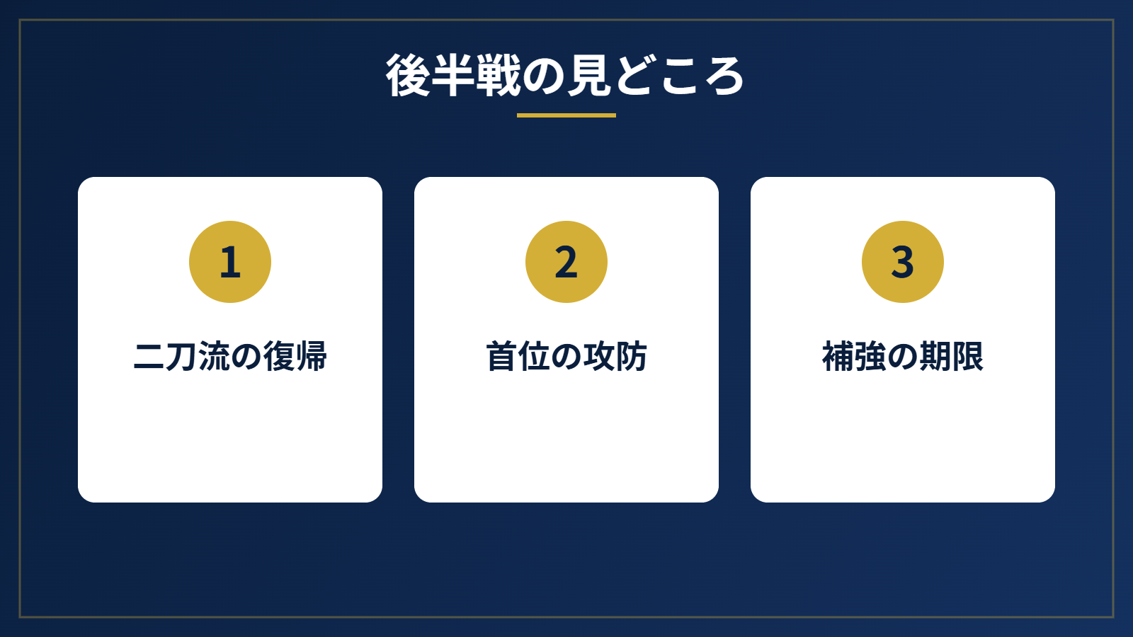 ドジャース後半戦の見どころ3つを示す図解