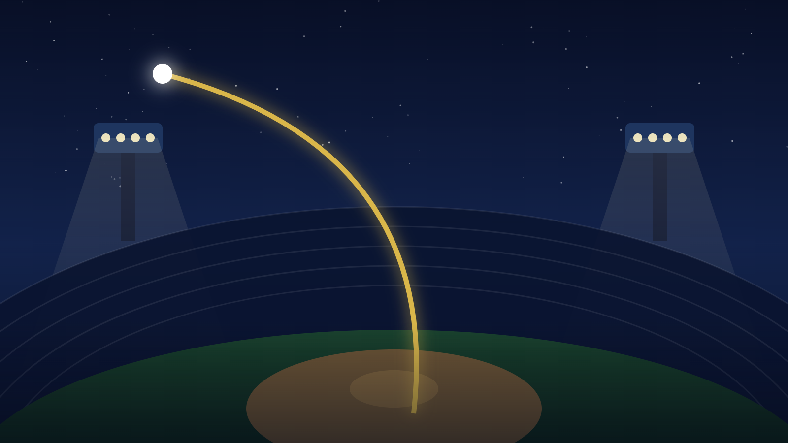 大谷翔平の21号先頭打者ホームランをイメージした夜の球場とレフトへ伸びる打球の軌跡