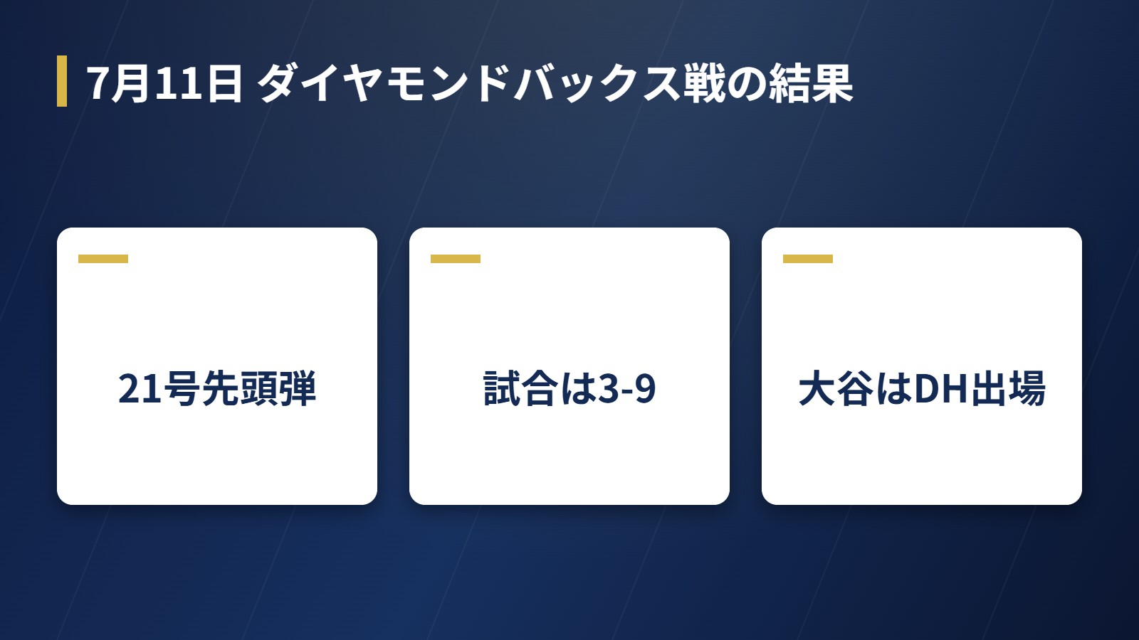 日本時間7月11日のダイヤモンドバックス戦の結果をまとめた図解