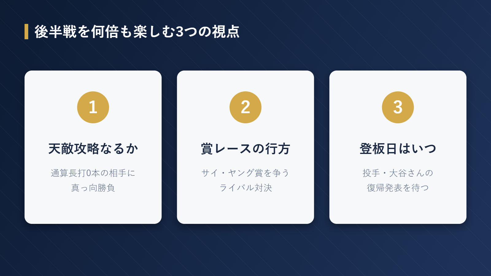 大谷翔平の後半戦注目ポイント3点フォーカス図
