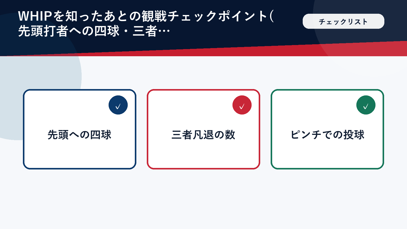 WHIPを使った野球観戦のチェックポイント一覧