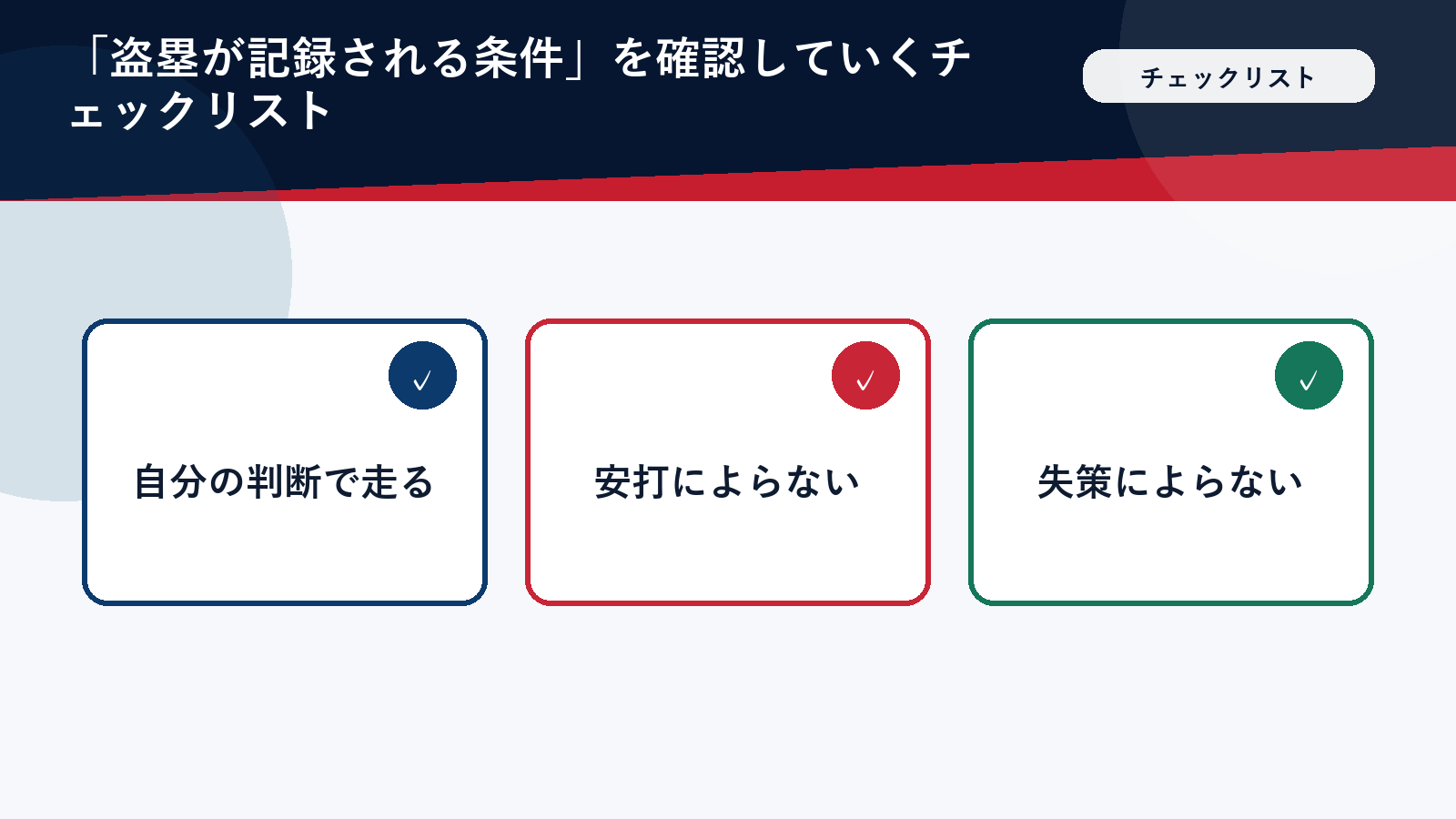 盗塁が記録される条件のチェックリスト