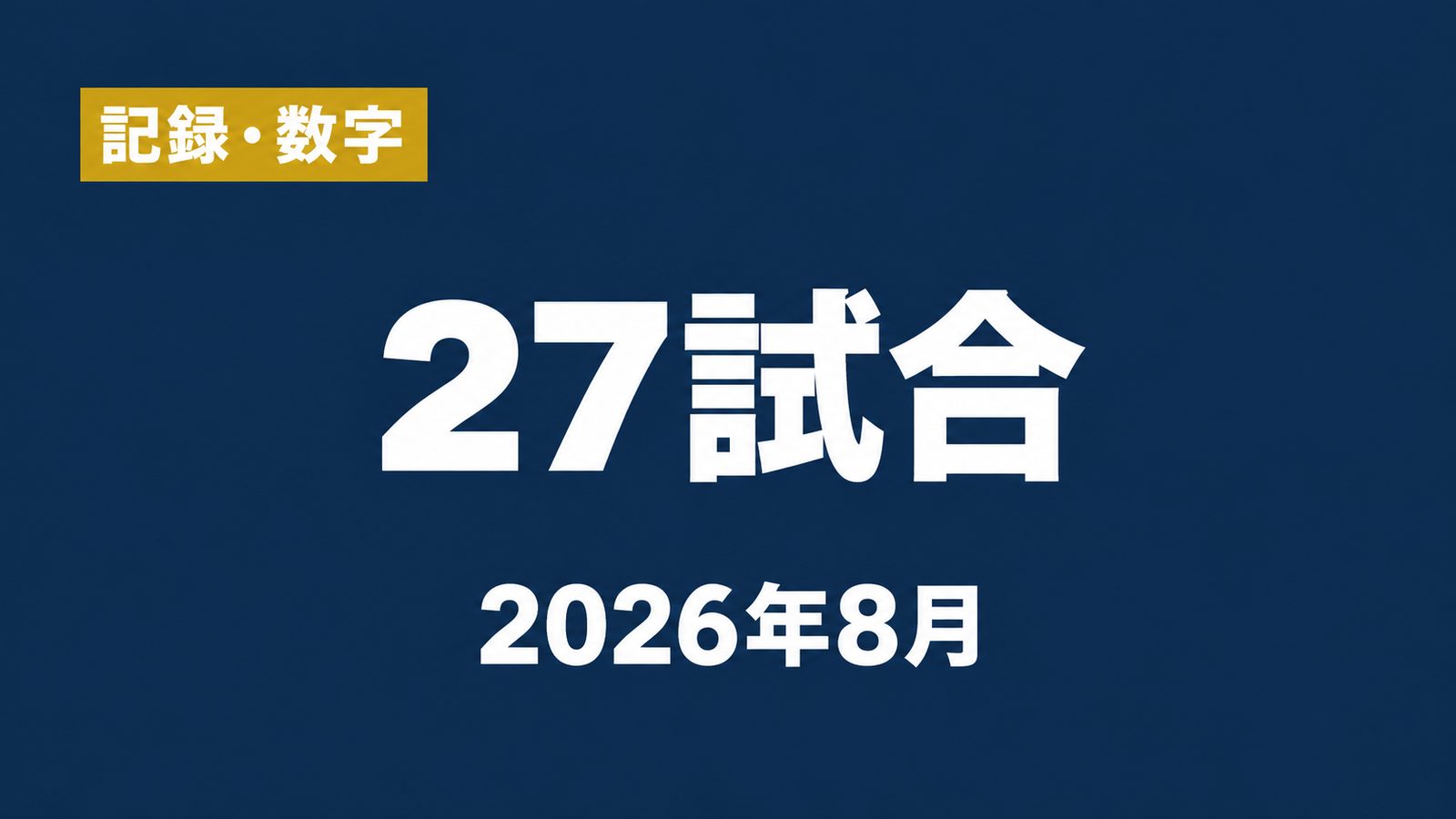 記録・数字、27試合、2026年8月の文字