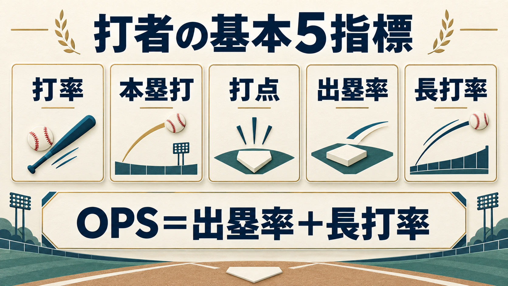 打率、本塁打、打点、出塁率、長打率の5指標とOPSの関係