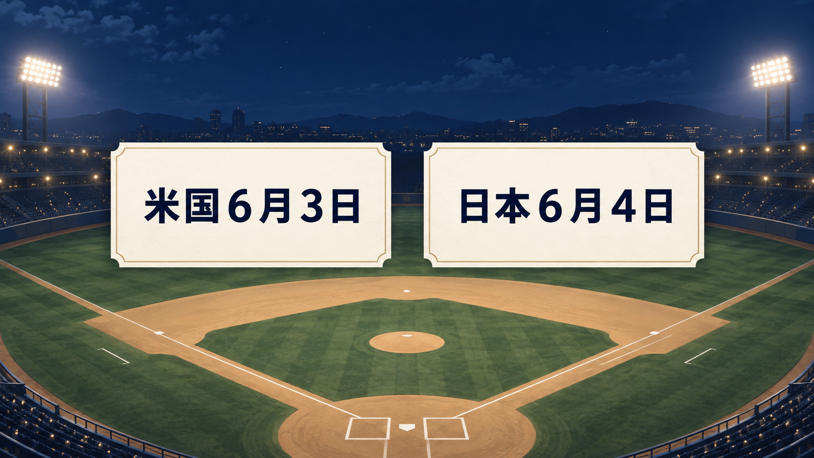 米国６月３日と日本６月４日は同じ登板試合を指します。