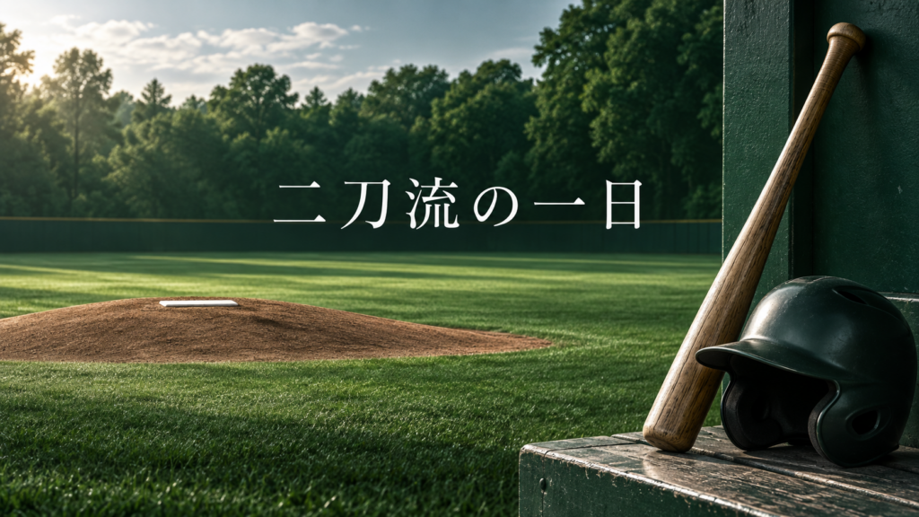 マウンドとバットで投打二つの役割を表すイメージ