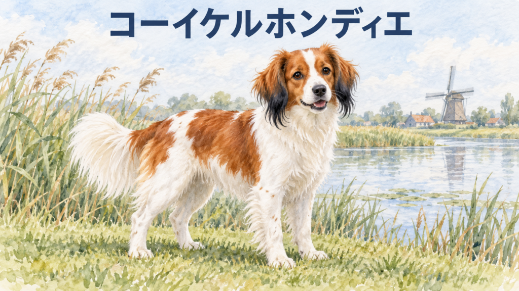 コーイケルホンディエの白とオレンジの毛と耳の飾り毛を示すイラスト