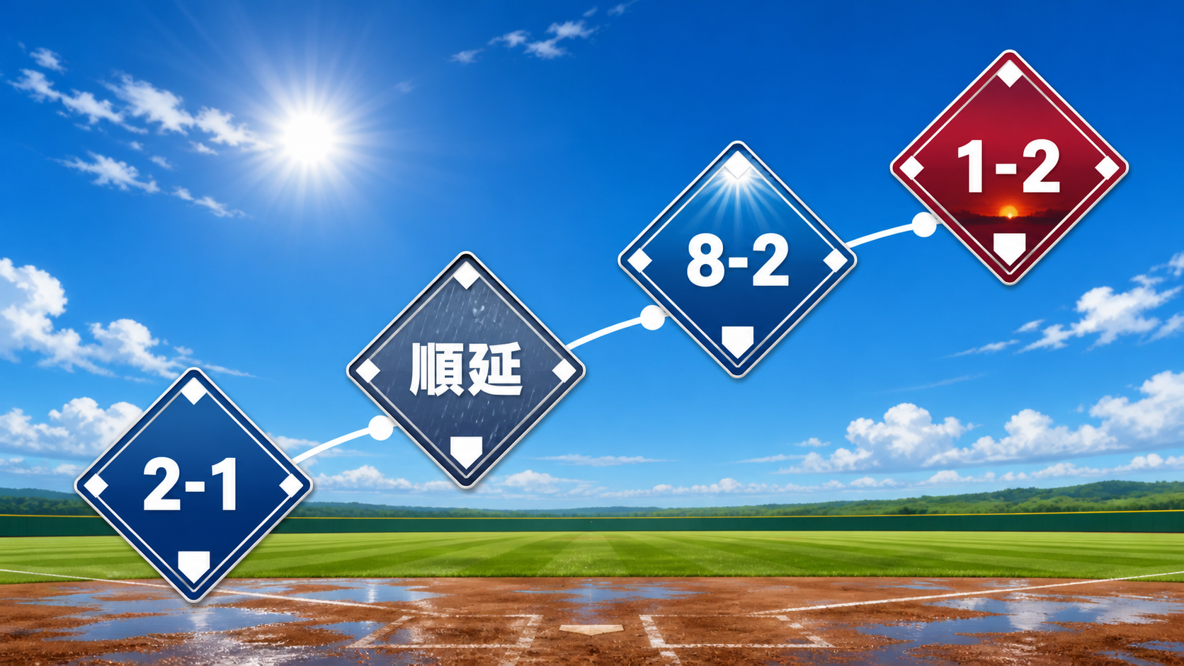 2対1、雨天順延、8対2、1対2を並べた2026年3連戦タイムライン