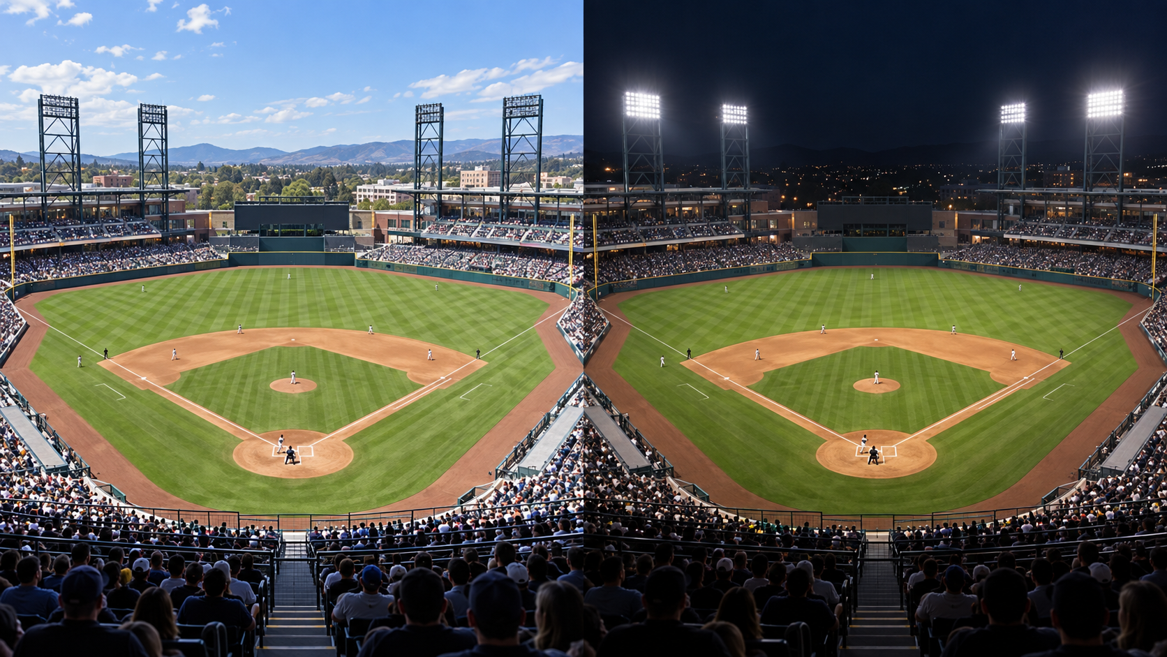 昼と夜に2試合を行うMLBダブルヘッダーのイメージ