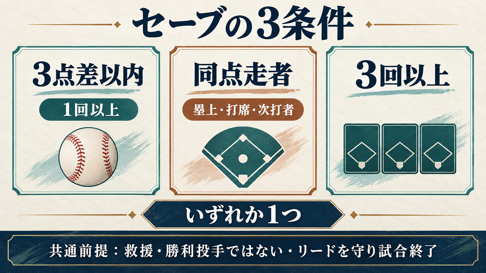 野球でセーブが付く3つの条件