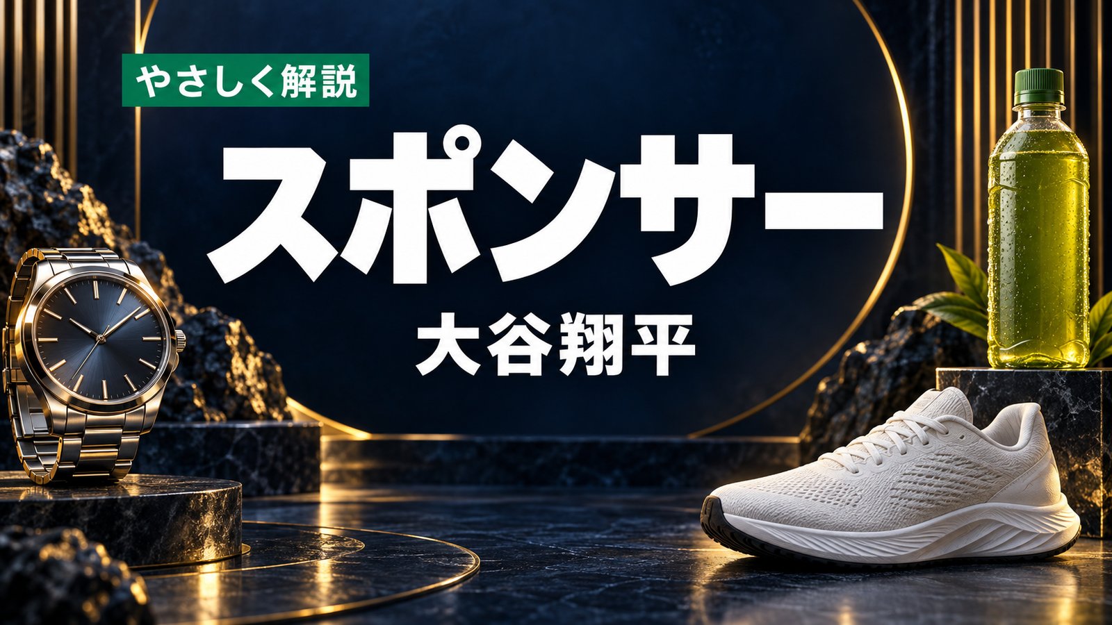 腕時計やシューズなど無銘の商品を配置した大谷翔平スポンサー記事のサムネイル